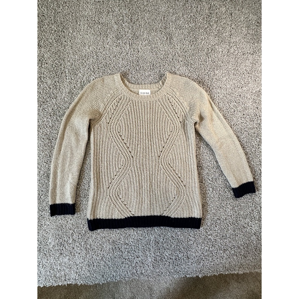 Olive & Oak Crew Neck Sweater Grey Size M 100% Acrylic Long Sleeves Warm Outdoor
